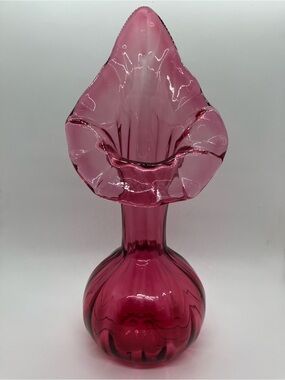Vtg Fenton Cranberry Glass Jack in the Pulpit Vase 9.5” Tall Mid Century